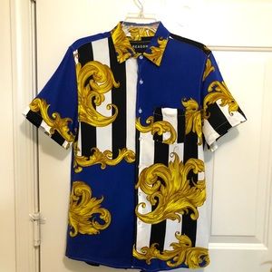⚜️HP⚜️Reason Abstract Viscose Mens Bottom Down Short Sleeves Shirt